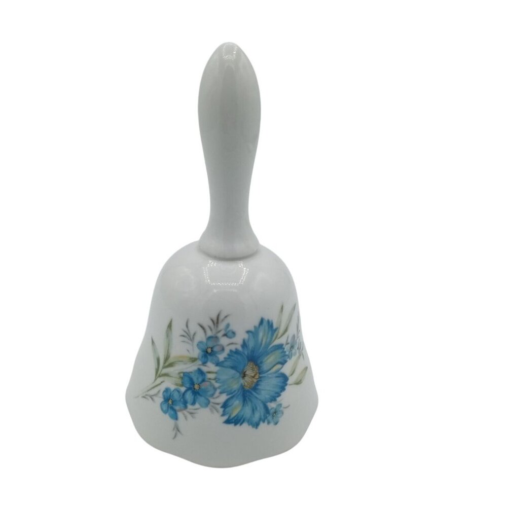 Porcelain Hand Bell Inarco E-4479 Blue Wildflowers Vintage 5 Inch 1970s
